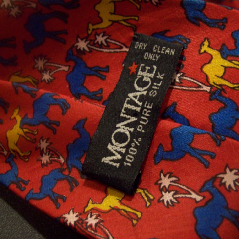 Montage 100% Silk Red with Blue & Yellow Camel Tie - Picture 2 of 5